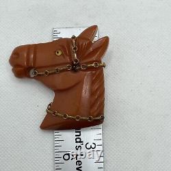 Antique Vintage Carved Butterscotch Bakelite Horse Head Pin Brooch