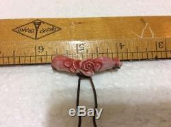Antique Vintage Hair Pin Bakelite Celluloid Jade Green Rose Chinese Chinoserie