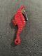 Antique Vintage Red Brown Bakelite Seahorse Pin With Glass Eyes Wood Rare
