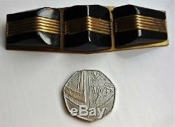 Antique Vtg Art Deco Black Bakelite Pyramid Geometric Brass Bar Brooch Pin