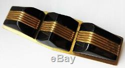 Antique Vtg Art Deco Black Bakelite Pyramid Geometric Brass Bar Brooch Pin
