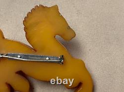 Antique c. 1930's Art Deco Carved Bakelite Horse Pin Brooch 2 1/4 with Brass