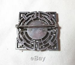 Antique ornate Art Deco sterling silver bakelite marcasite stone brooch pin