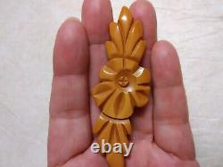 Antique vintage Bakelite C clasp brooch / pin carved TESTED