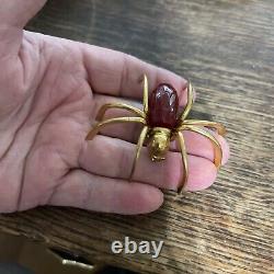 Antique vintage figural 3d dark red bakelite spider pin rare great condition