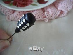 Antique vintage old black and white bakelite hat pin hatpin