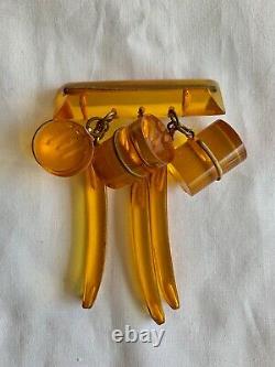 Apple Juice Bakelite Jewelry Brooch Pin 1950s Golden Color Vintage