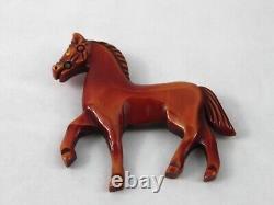 Art Deco Bakelite Over Dyed Carved Prancing Horse Brooch Pin