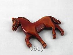 Art Deco Bakelite Over Dyed Carved Prancing Horse Brooch Pin