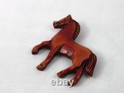 Art Deco Bakelite Over Dyed Carved Prancing Horse Brooch Pin