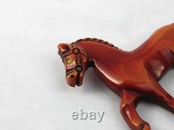 Art Deco Bakelite Over Dyed Carved Prancing Horse Brooch Pin