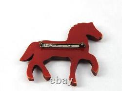 Art Deco Bakelite Over Dyed Carved Prancing Horse Brooch Pin