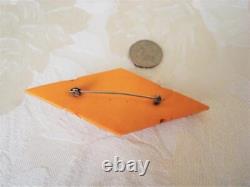 Art Deco Carved Butterscotch Bakelite Glass Pin Brooch Reverse Painted Flowers