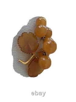 Art Deco Marked PEACHES APRICOTS Bakelite DANGLY FRUIT PIN BROOCH Gilt Sterling