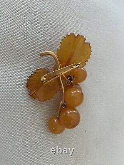 Art Deco Marked PEACHES APRICOTS Bakelite DANGLY FRUIT PIN BROOCH Gilt Sterling