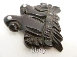 Art Deco Vintage Bakelite Collectible Twin Birds Black White Carved Brooch Pin