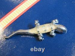 Art Deco carved Apple Juice Bakelite Lizard silver tone brooch pin vintage