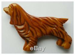 Authentic Vintage Bakelite Pin-Springer Spaniel Dog Carved Overdye