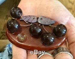 Awesome Vintage (1930s), Large, Perfect, Bakelite Cherry Pin / Brooch