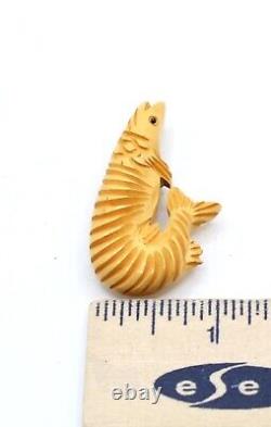 Awesome Yellow Carved Bakelite Fish dress clip Pat 1852188 Stk#BKL203