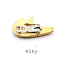 Awesome Yellow Carved Bakelite Fish dress clip Pat 1852188 Stk#BKL203