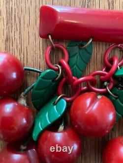 BAKELITE CHERRY BROOCH. Large, vivid colors, original from 1930's