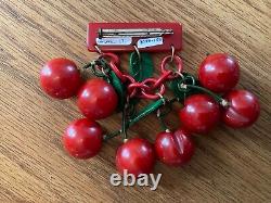 BAKELITE CHERRY BROOCH. Large, vivid colors, original from 1930's