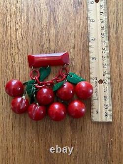 BAKELITE CHERRY BROOCH. Large, vivid colors, original from 1930's