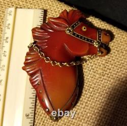 BAKELITE HORSE BOOK PIECE Lot of 8 Brooch Pins EQUESTRIAN Carved Over-Dyed