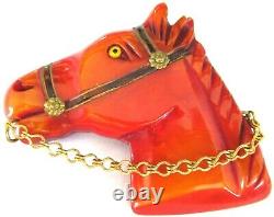 BAKELITE Horse Head Wearing Bridle With Glass Eye Vintage Pin Brooch