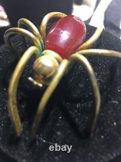BAKELITE Vtg Brass 1930 Spider Pin Cherry Body