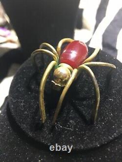 BAKELITE Vtg Brass 1930 Spider Pin Cherry Body