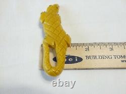 BKL323 Vintage Bakelite Yellow carved Alligator brooch