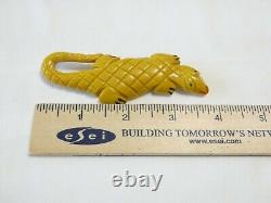 BKL323 Vintage Bakelite Yellow carved Alligator brooch
