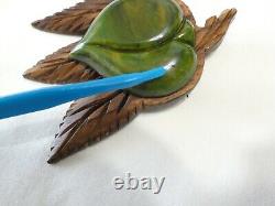 BKL357 Vintage Bakelite Wood Green Radish brooch