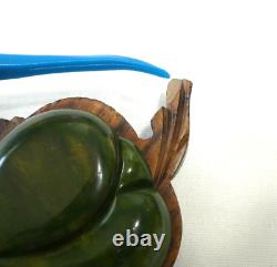 BKL357 Vintage Bakelite Wood Green Radish brooch