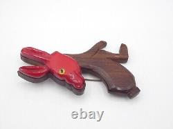 BKL428 Vintage Bakelite Red Catalin Wood Donkey brooch