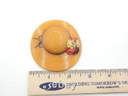 BKL429 Vintage Bakelite floral carved sun hat brooch