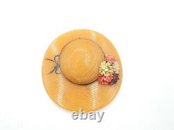 BKL429 Vintage Bakelite floral carved sun hat brooch