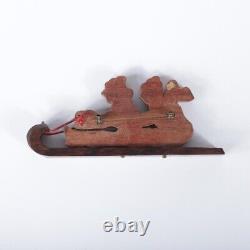 BKL432 Vintage painted Bakelite wood Toboggan sled brooch