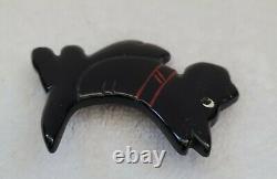 Bakelite Ann Taylor Vintage Scottie Dog Pin Brooch Black With Red Collar Rare