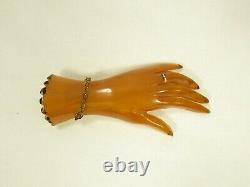 Bakelite Apple Juice Butterscotch Carved Hand Brooch Pin Bracelet VTG Jewelry