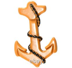 Bakelite Brooch Anchor Yellow Rope Trim VTG Pin Nautical Figural Catalin