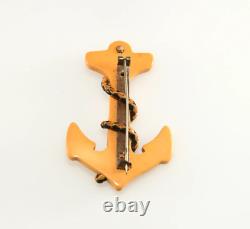 Bakelite Brooch Anchor Yellow Rope Trim VTG Pin Nautical Figural Catalin
