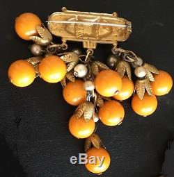 Bakelite Brooch Pin Bracelet Set Butterscotch Brass Vintage RARE