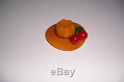 Bakelite Butterscotch Hat Brooch Pin with Cherries Vintage Unusual