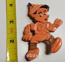 Bakelite Catalin & Wood Laminated Pinocchio Brooch Disney-esque Art Deco 1940