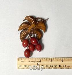 Bakelite Coconut Pin Fruit Brooch Leaf vintage Dangle 40s