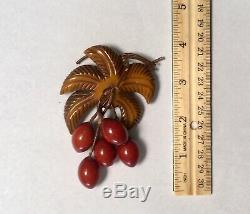 Bakelite Coconut Pin Fruit Brooch Leaf vintage Dangle 40s