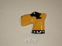 Bakelite Dog Pin Vintage Terrier Rhinestone Carved Overdyed Dog Jewelry Collar